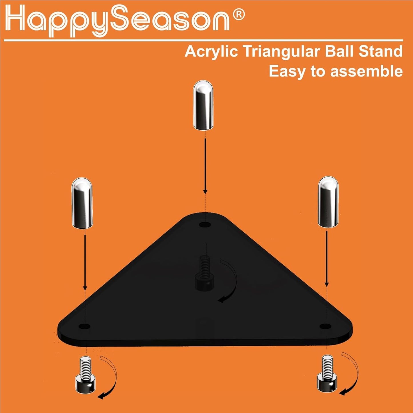 Happyseason 2-Pack Acrylic Football Stand, Basketball Stand with Stainless Steel Rods, Soccer Ball Holder, Volleyball Holder, Round-Edge Rack for Balls, Easy to Assemble (Black)
