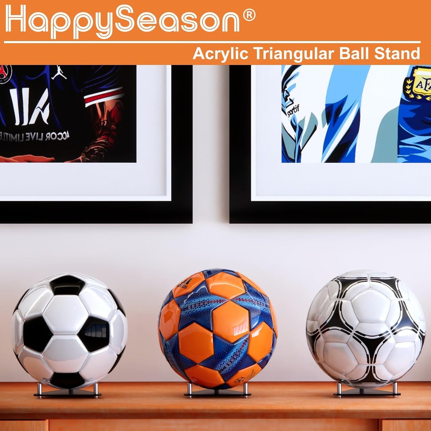 Happyseason 2-Pack Acrylic Football Stand, Basketball Stand with Stainless Steel Rods, Soccer Ball Holder, Volleyball Holder, Round-Edge Rack for Balls, Easy to Assemble (Black)