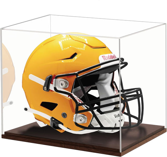 Happyseason Football Helmet Display Case, One-Piece Acrylic Case with Solid Wood Base, No Assembly Required, Full Size Helmet Display Case, Ideal Box for Hockey Helmet, Sports Collectible Memorabilia