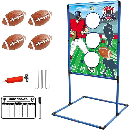 Football Toss Game Set with 4 Inflatable Balls, Target Practice Screen, Scoreboard, 51.6-inch Height, Indoor Outdoor Family Game
