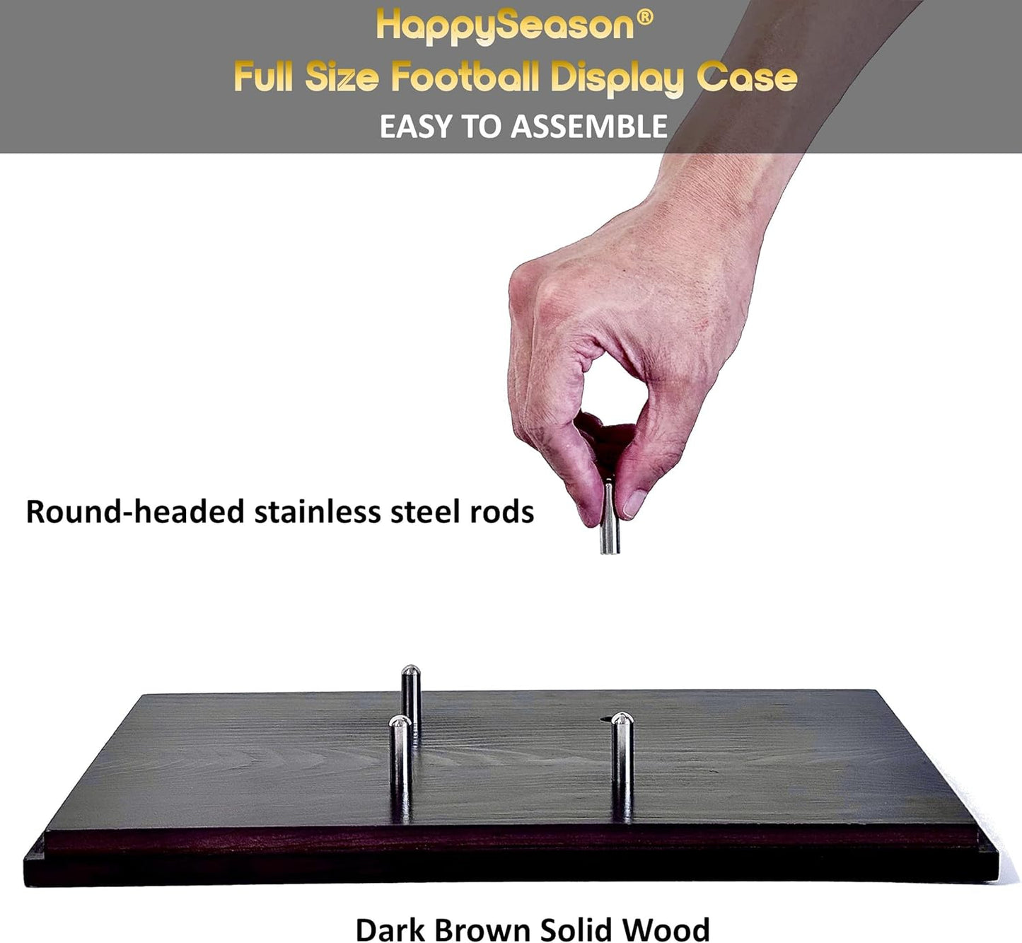 Football Display Case, One-Piece Acrylic Case with Solid Wood Base, Stainless Steel Rods for Full Size Football, Clear,UV-Protected Football Holder for Football Fans & Collectors, No Assembly Required